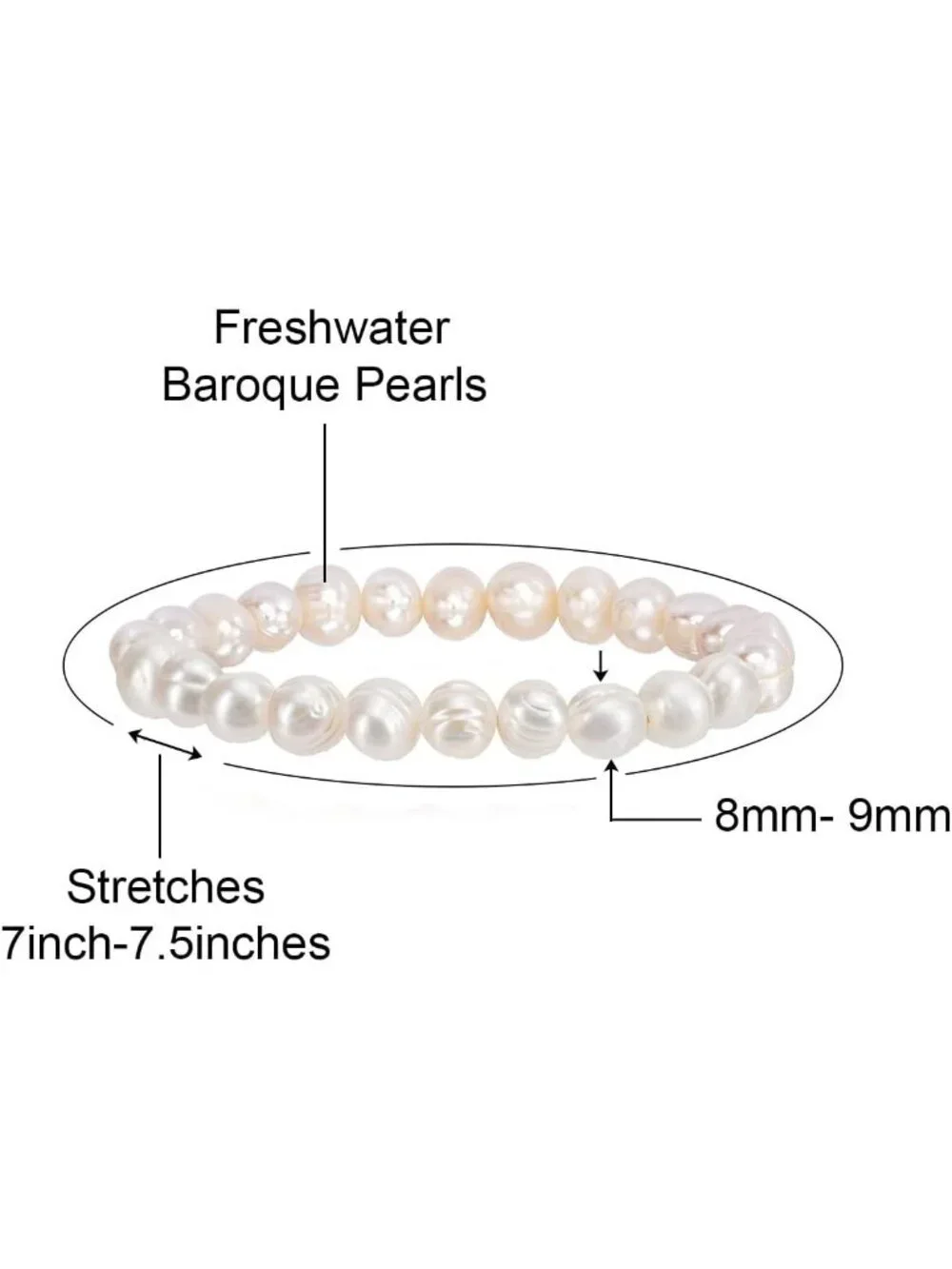 8-9MM Cultured Freshwater Baroque Pearl Stretch Bracelet for Women - Gift Box